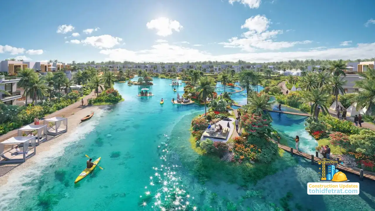Crystal lagoon and tropical waterfront community landscape at Tahiti at DAMAC Islands 2 Construction Update June 2026, Presented by Tohid Fetrat