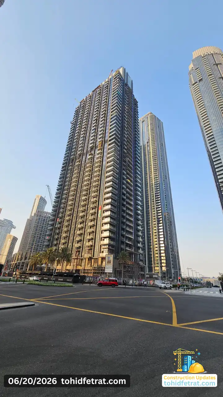 The St. Regis Residences Downtown Dubai construction update on 20 June 2026 showing residential tower elevation and ongoing exterior works Captured by Tohid Fetrat