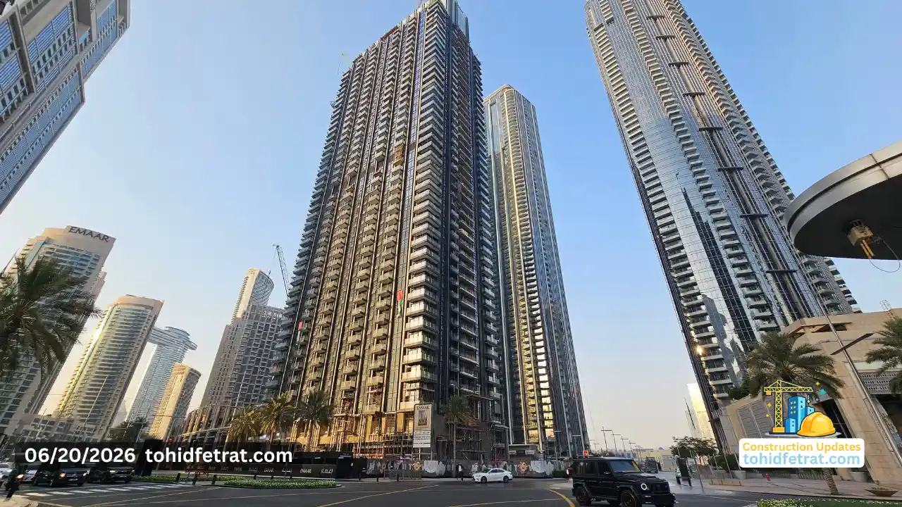 The St. Regis Residences Downtown Dubai construction progress showing high rise residential towers and active site works in 20 June 2026 Dubai Captured by Tohid Fetrat