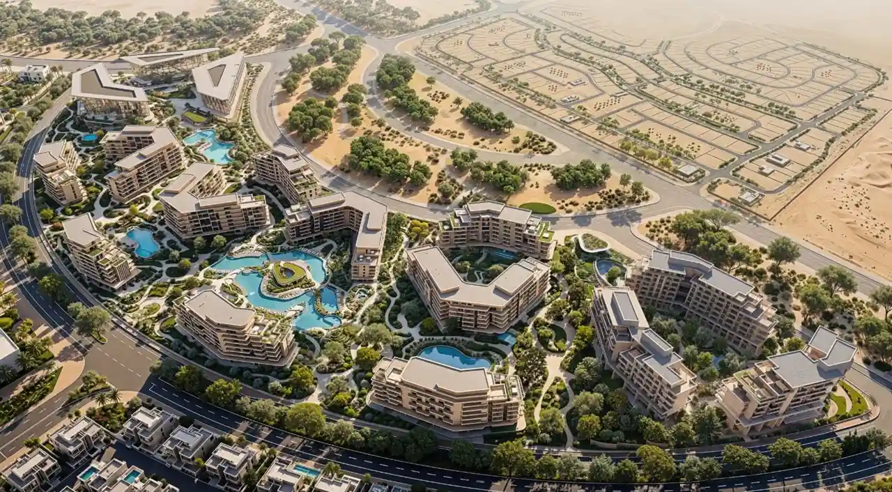 The Yards Masterplan by Beyond Developments showcasing the community layout, residential districts, landscaped green spaces, resort-style amenities, pedestrian connections, and future development zones within The Yards master community in Dubai. Presented by Tohid Fetrat