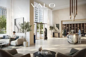 VALO at Dubai Creek Harbour by Emaar Properties luxury lobby interior with reception desk lounge seating and double height spaces in Dubai - Presented by Tohid Fetrat