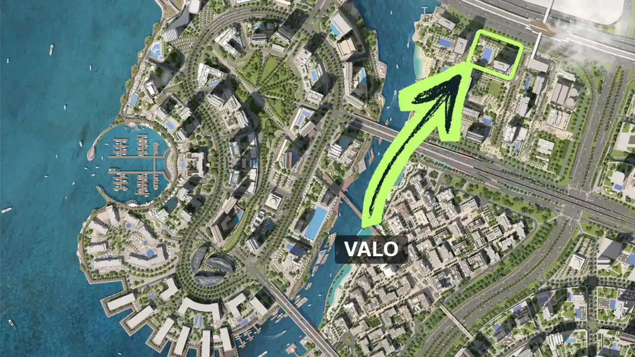 VALO at Dubai Creek Harbour by Emaar Properties location within Dubai Creek Harbour master plan highlighting the project position in Dubai - Presented by Tohid Fetrat