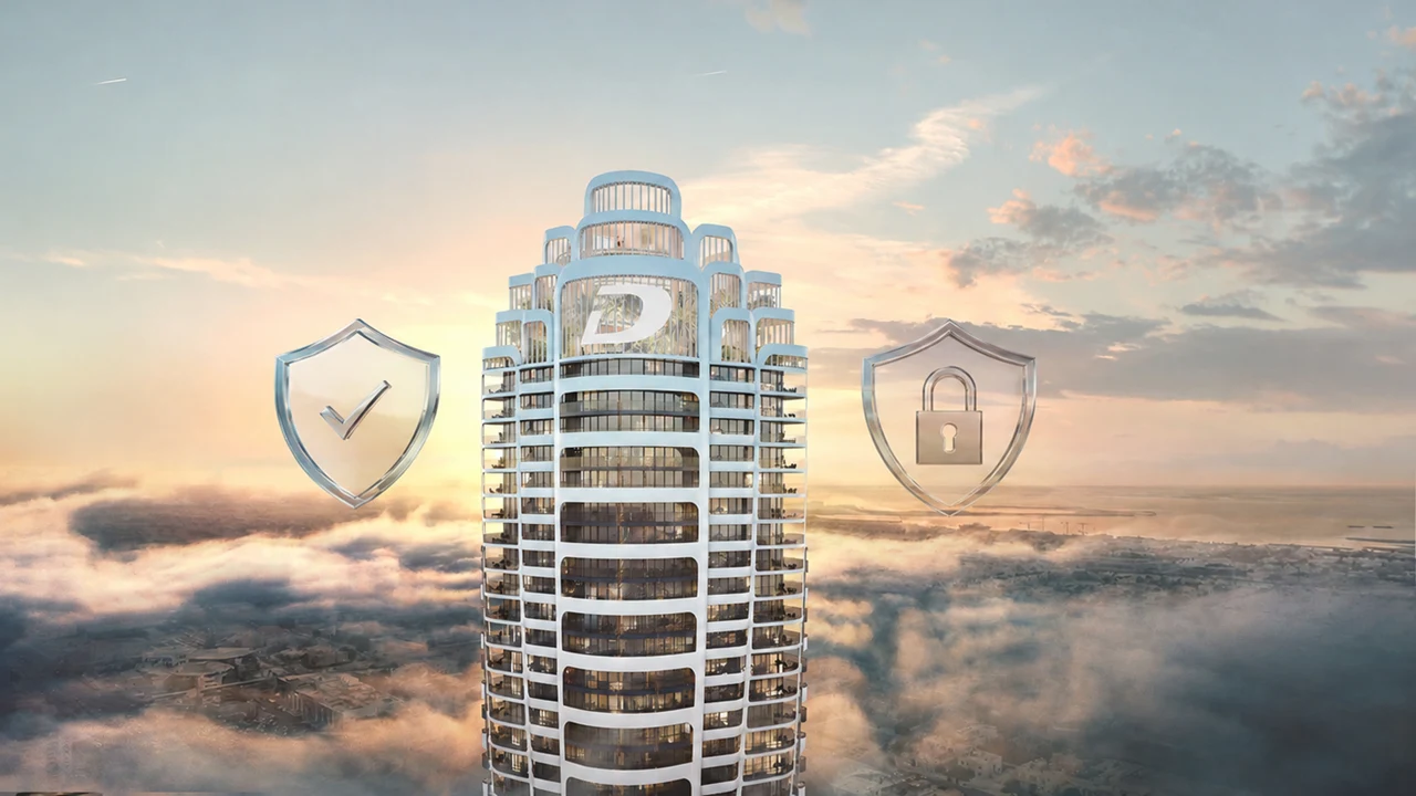 Volta by DAMAC in Downtown Dubai escrow account security illustration with protection and fund security symbols in Dubai - Presented by Tohid Fetrat