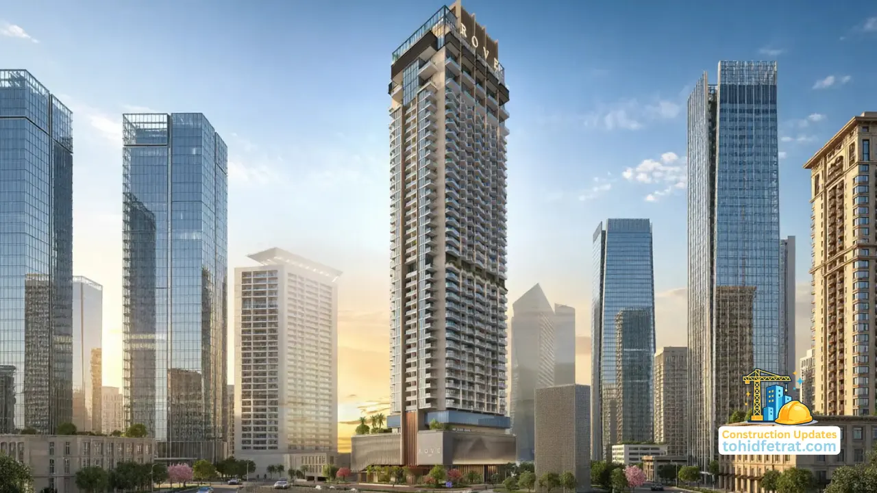 Why IRTH Construction Updates Matter for Property Buyers featuring a high rise residential tower within Dubai's urban skyline Presented by Tohid Fetrat