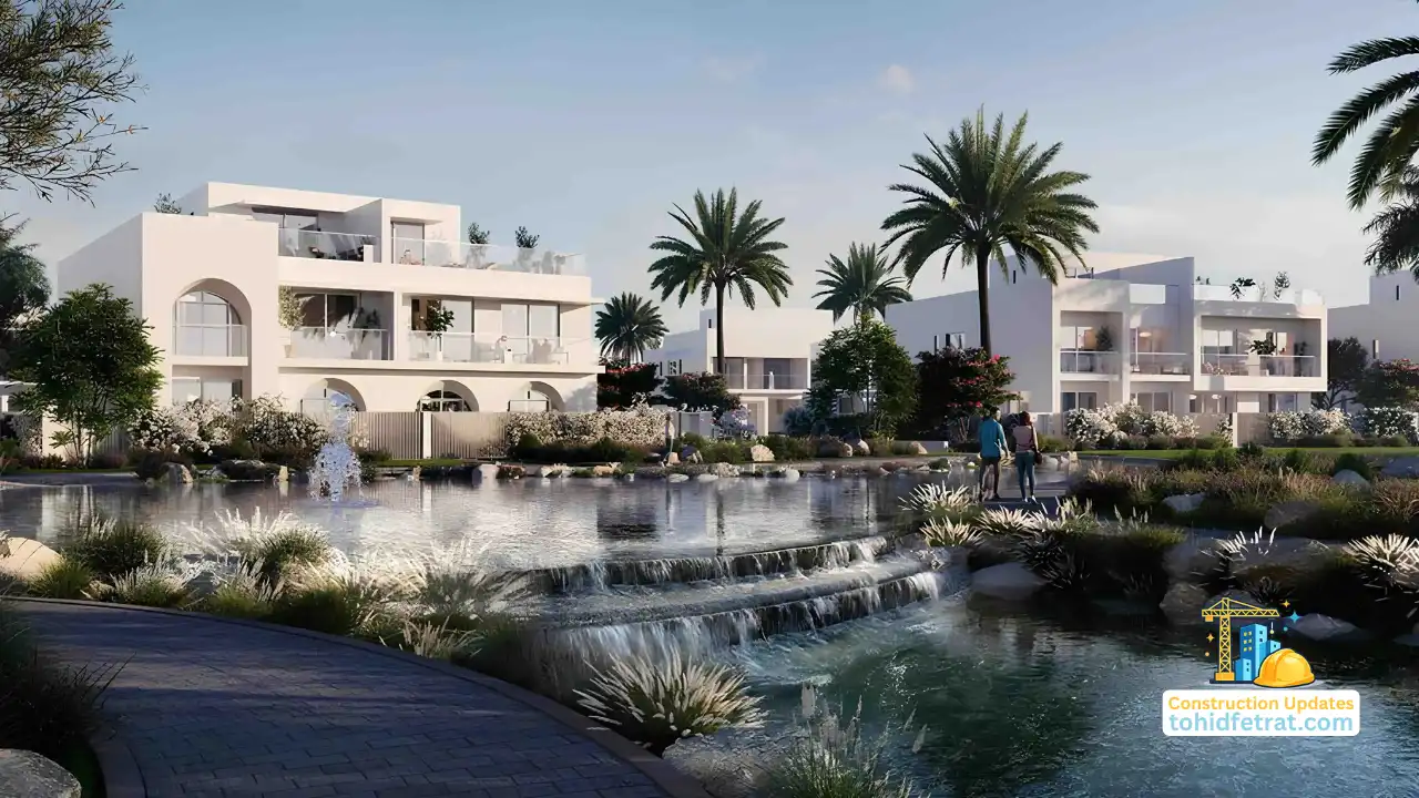 Alana at The Valley Construction Update March 2026 featuring modern waterfront villas with landscaped gardens and water features in Dubai Presented by Tohid Fetrat