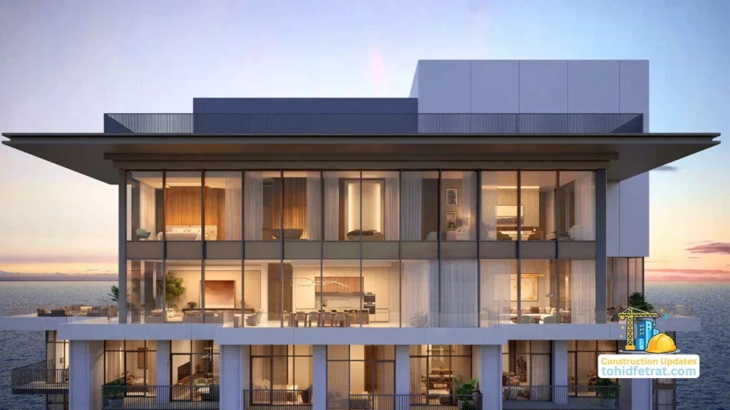 ANWA Aria by OMNIYAT penthouse exterior with floor to ceiling glass facade featured in Construction Updates in Dubai Presented by Tohid Fetrat