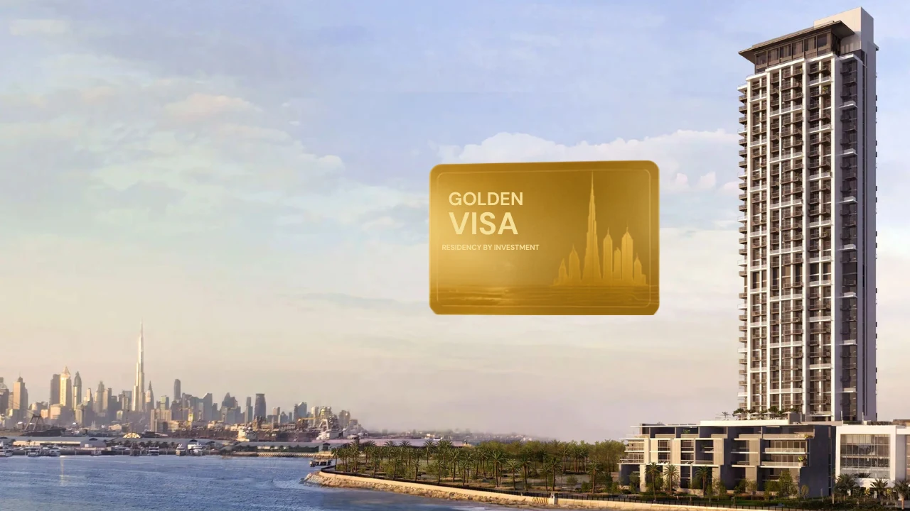 ANWA Aria by OMNIYAT Golden Visa eligibility illustration with waterfront tower and Dubai skyline in Dubai Presented by Tohid Fetrat