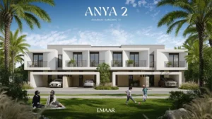 Anya 2 at Arabian Ranches 3 by Emaar Properties family townhouses overlooking landscaped green spaces with contemporary architecture and palm lined surroundings in Dubai - Presented by Tohid Fetrat