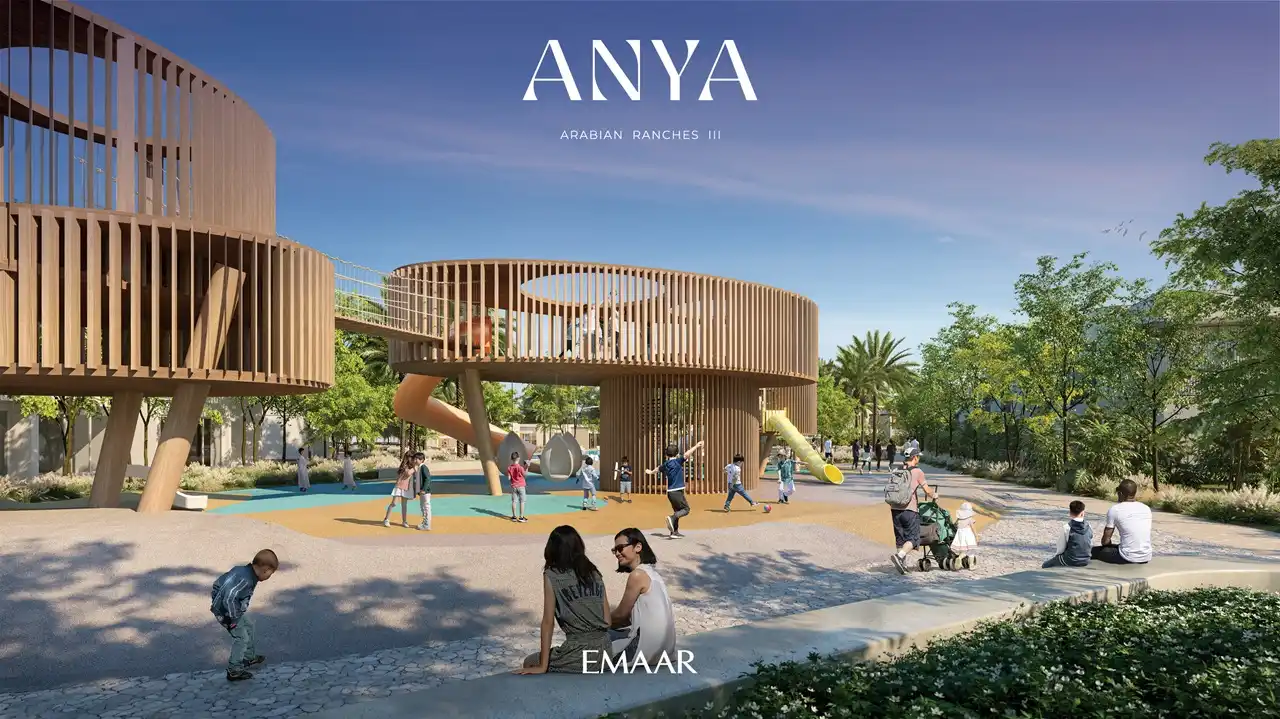 Anya at Arabian Ranches 3 by Emaar Properties outdoor children's playground with modern play structures and landscaped surroundings in Dubai Presented by Tohid Fetrat