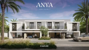 Anya at Arabian Ranches 3 by Emaar Properties contemporary townhouse community view with landscaped streets and covered parking in Dubai Presented by Tohid Fetrat