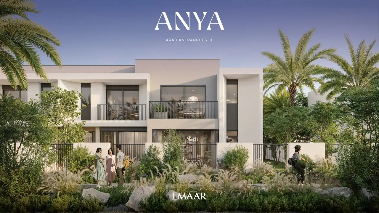 Anya at Arabian Ranches 3 by Emaar Properties contemporary townhouse with landscaped front garden and outdoor living environment in Dubai Presented by Tohid Fetrat