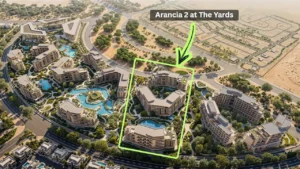 Arancia 2 at The Yards by Beyond Developments location within The Yards master plan highlighting the residential cluster in Dubai - Presented by Tohid Fetrat