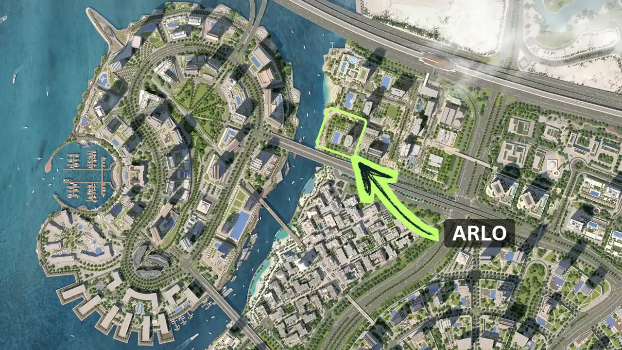 ARLO at Dubai Creek Harbour by Emaar Properties location map highlighting the project within Dubai Creek Harbour in Dubai - Presented by Tohid Fetrat