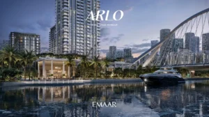 ARLO at Dubai Creek Harbour by Emaar Properties marina waterfront with luxury residential tower yacht and landscaped promenade in Dubai - Presented by Tohid Fetrat