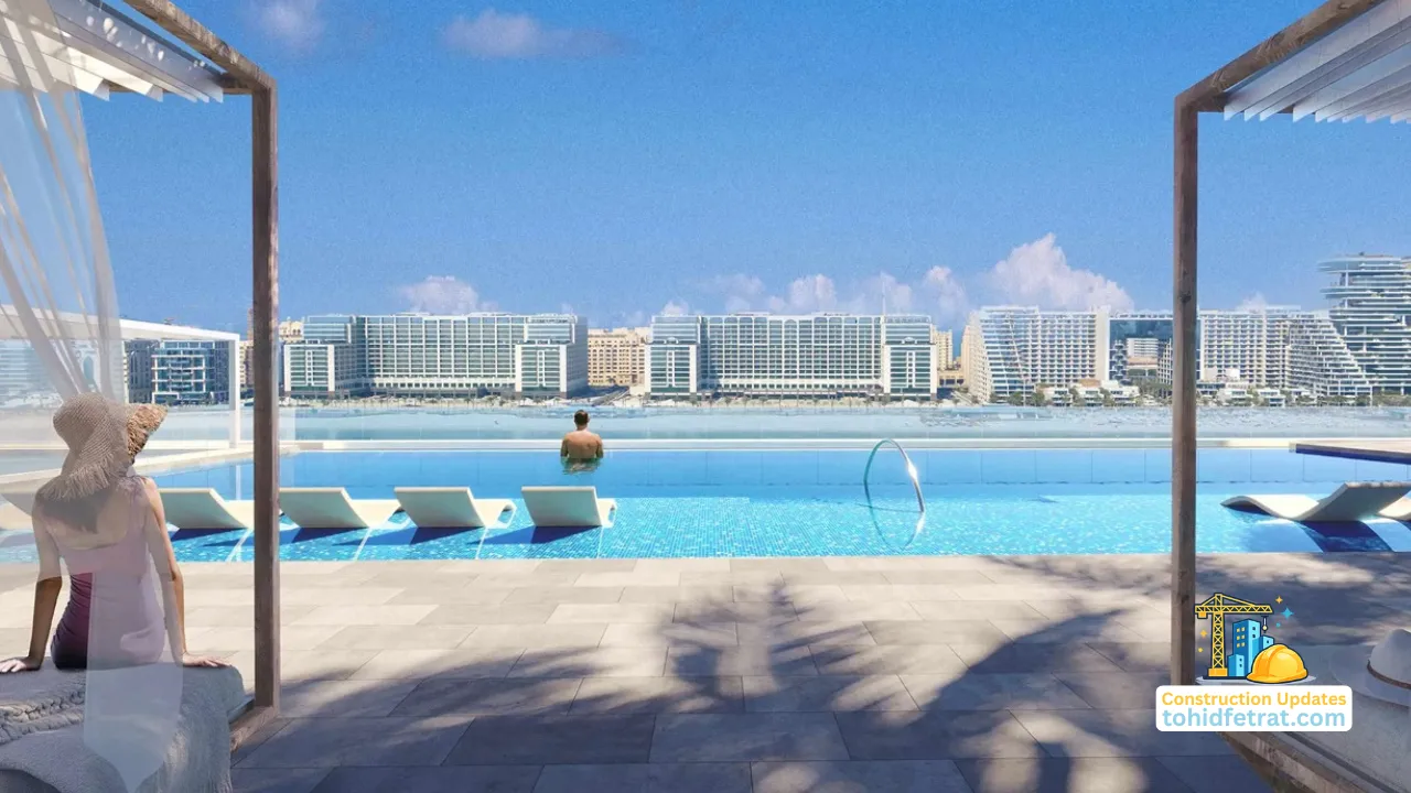 Beachgate by Address rooftop infinity pool during the Beachgate by Address Construction Update June 2026 at Emaar Beachfront. Presented by Tohid Fetrat