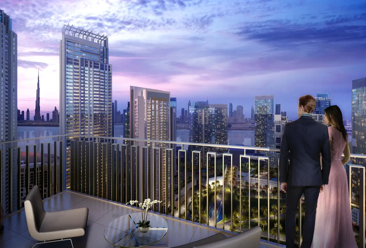 Creek Gate at Dubai Creek Harbour by Emaar Properties private balcony with panoramic Dubai skyline and waterfront views in Dubai - Presented by Tohid Fetrat