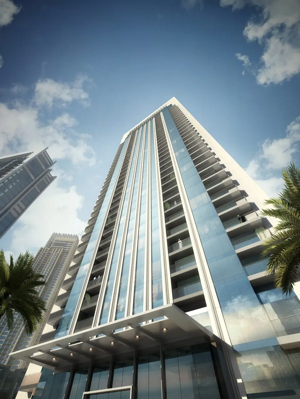 Creek Gate at Dubai Creek Harbour by Emaar Properties contemporary residential tower facade viewed from street level in Dubai - Presented by Tohid Fetrat