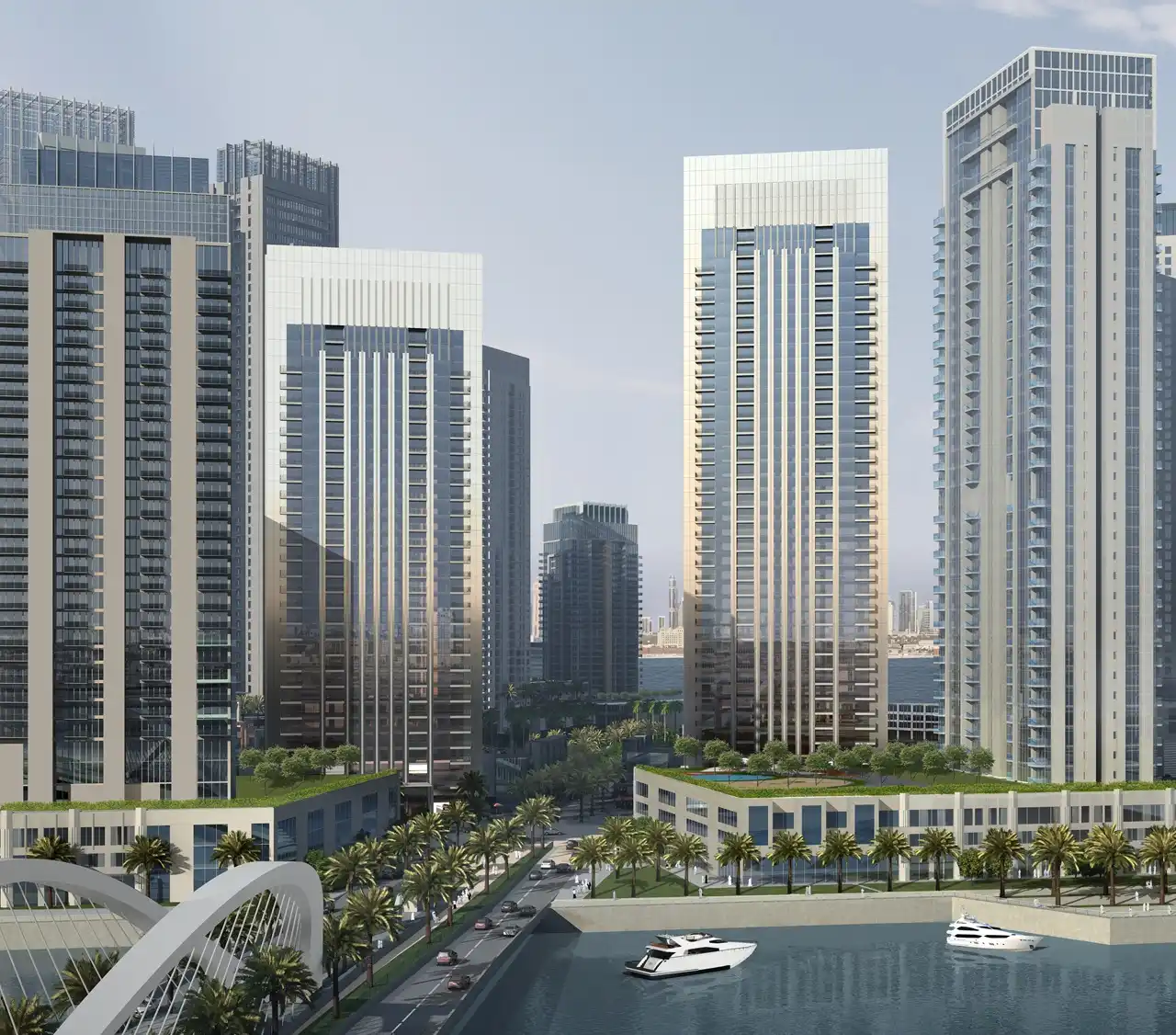 Creek Gate at Dubai Creek Harbour by Emaar Properties waterfront twin residential towers overlooking the marina and landscaped boulevard in Dubai - Presented by Tohid Fetrat