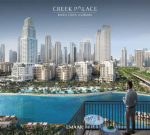 Creek Palace at Dubai Creek Harbour by Emaar Properties apartment balcony with waterfront views, skyline backdrop, and modern community setting in Dubai Presented by Tohid Fetrat