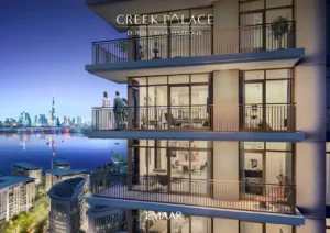 Creek Palace at Dubai Creek Harbour by Emaar Properties exterior apartments with balconies, waterfront views, and Dubai skyline backdrop in Dubai Presented by Tohid Fetrat