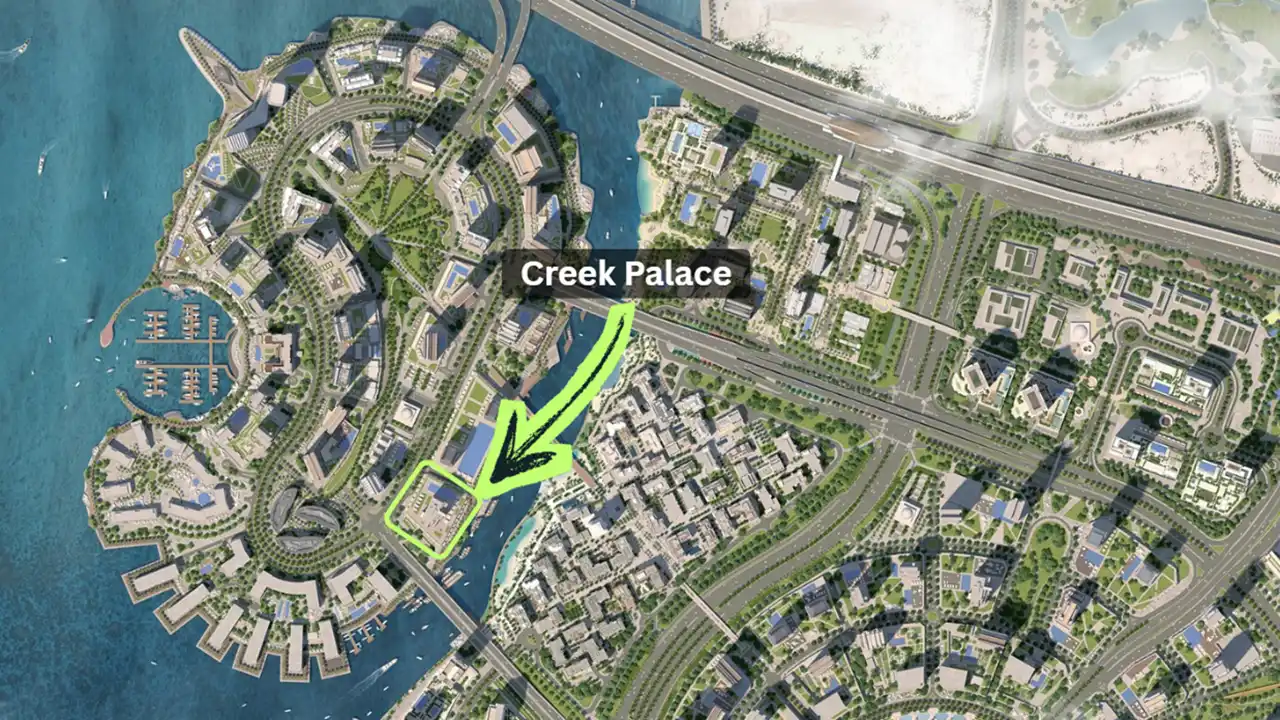 Creek Palace at Dubai Creek Harbour by Emaar Properties location map showing the project position within Dubai Creek Harbour in Dubai Presented by Tohid Fetrat
