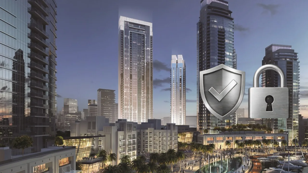 Creekside 18 at Dubai Creek Harbour by Emaar Properties escrow account protection illustration with security shield and lock in Dubai Presented by Tohid Fetrat