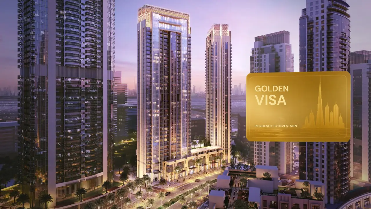 Creekside 18 at Dubai Creek Harbour by Emaar Properties Golden Visa eligibility illustration with the twin residential towers in Dubai Presented by Tohid Fetrat