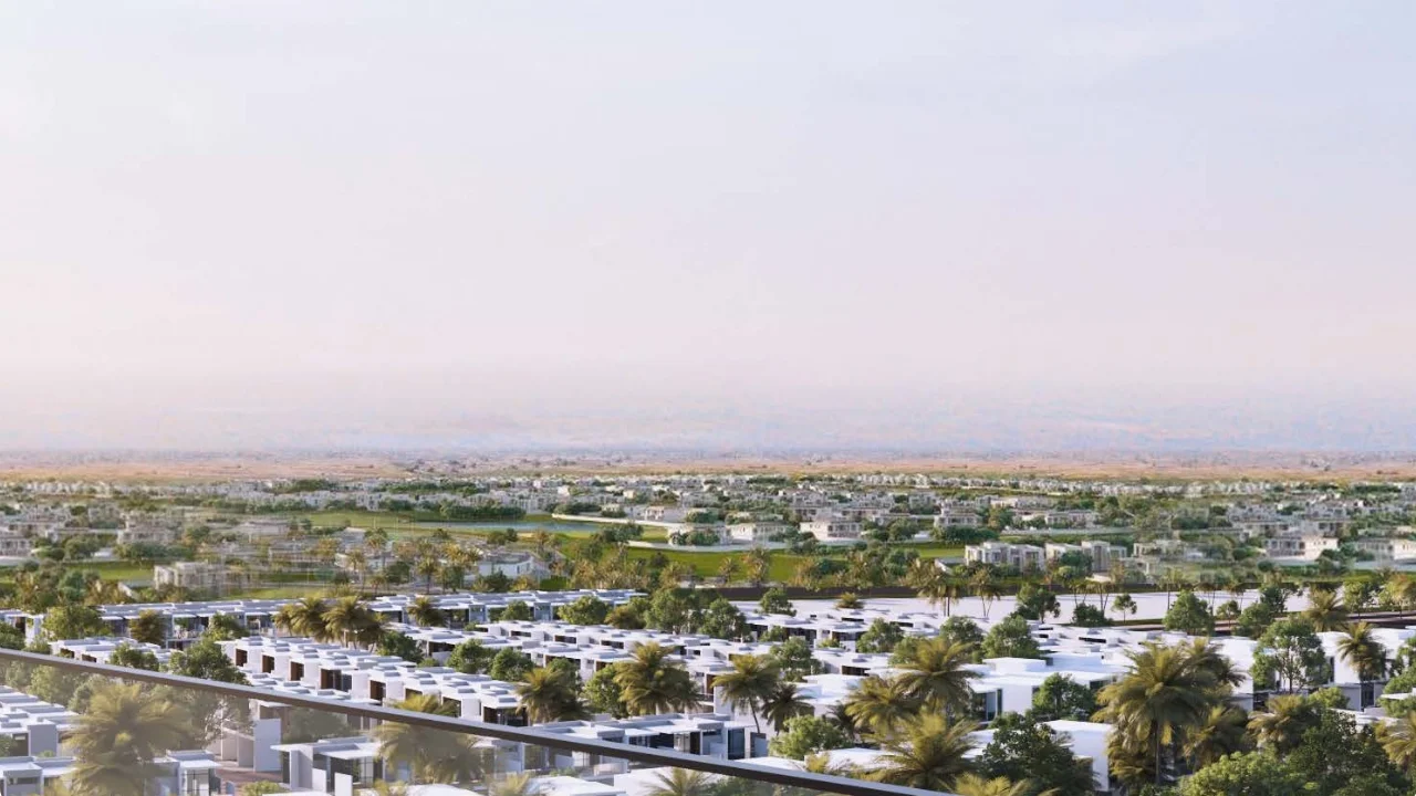 Community view of DAMAC Hills 2 showcasing properties for sale including villas, townhouses, and apartments in Dubai. Presented by Tohid Fetrat