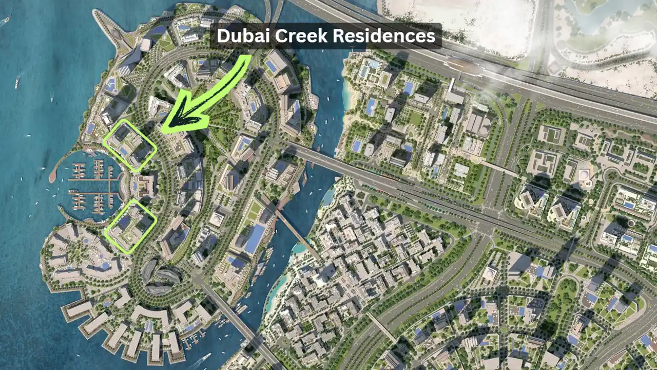 Dubai Creek Residences at Dubai Creek Harbour by Emaar Properties location within Dubai Creek Harbour community map in Dubai Presented by Tohid Fetrat