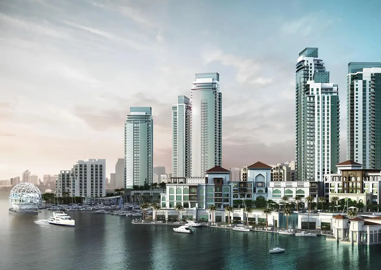 Dubai Creek Residences at Dubai Creek Harbour by Emaar Properties waterfront residential towers overlooking the marina and Dubai Creek in Dubai Presented by Tohid Fetrat