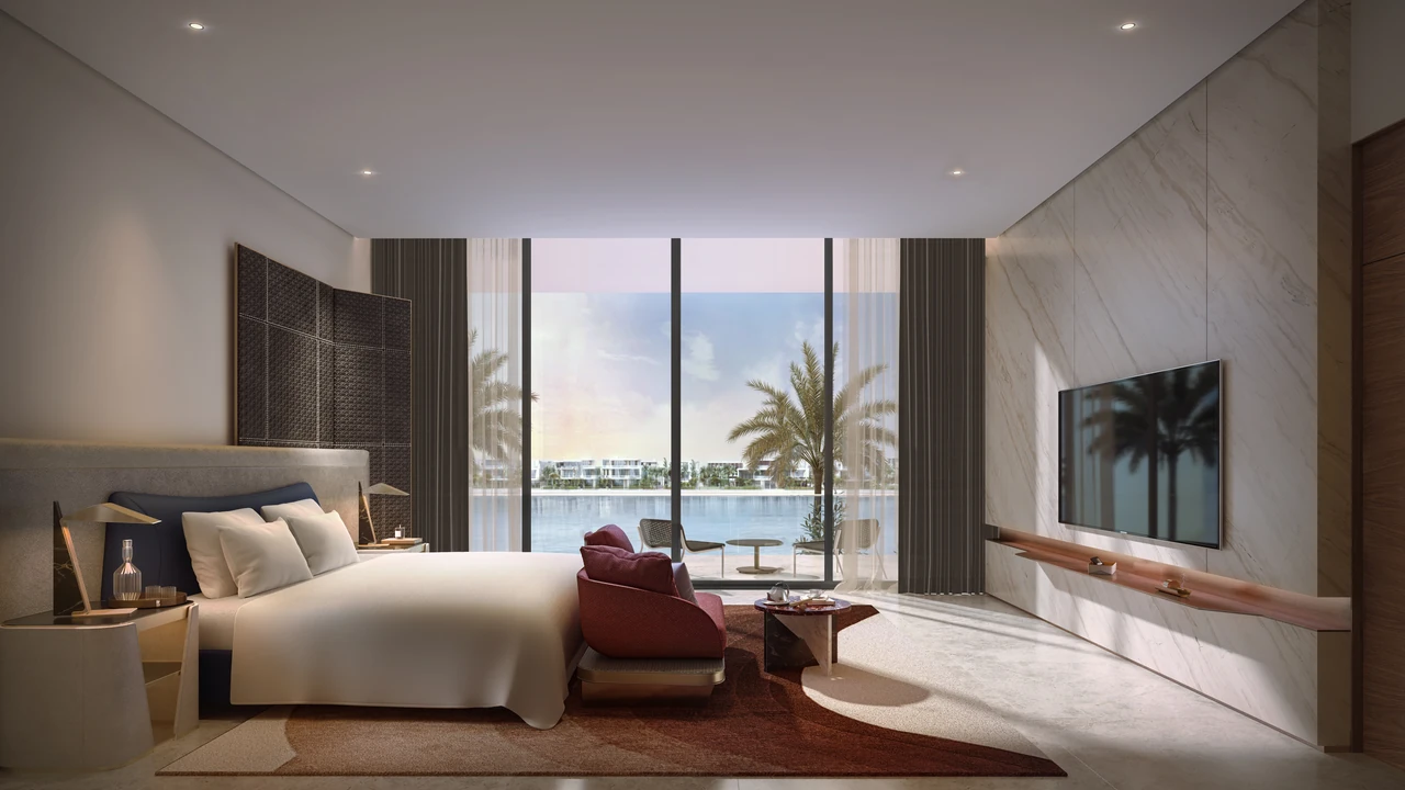 Frond B by Nakheel in Palm Jebel Ali Baia Luna villa exterior with pool terrace landscaped deck and open sea view in Dubai - Presented by Tohid Fetrat
