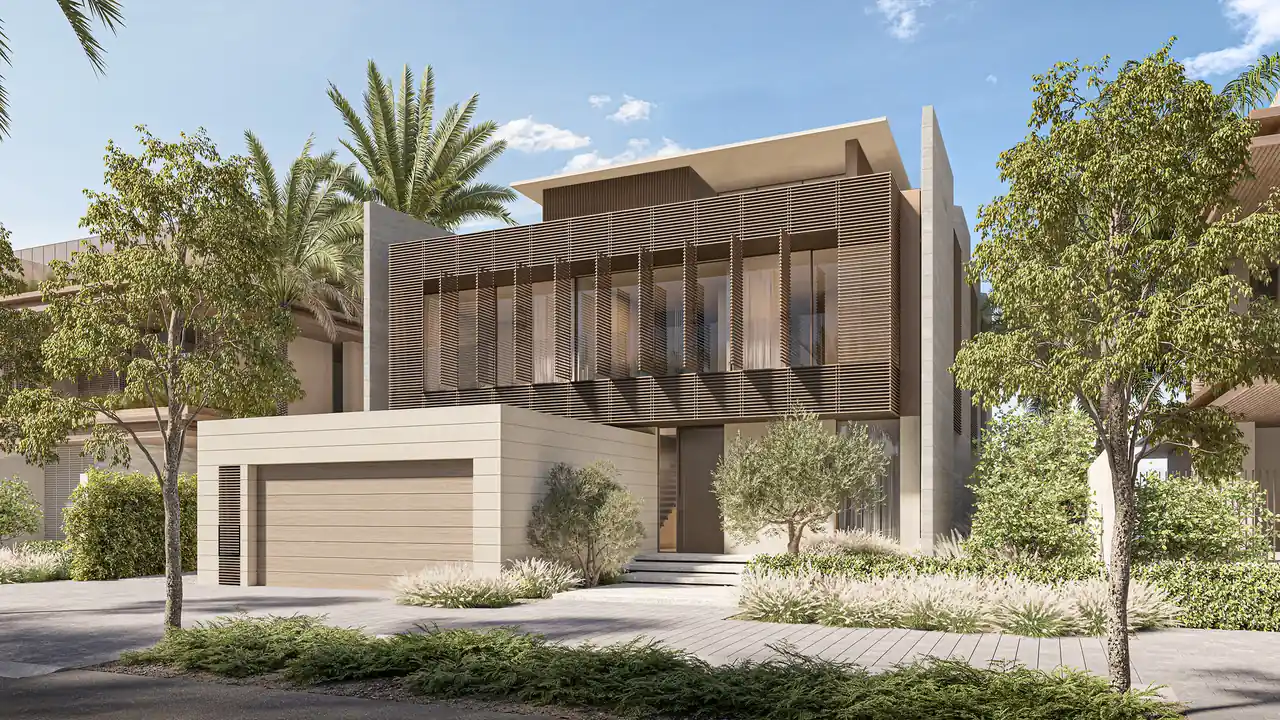 Frond B by Nakheel in Palm Jebel Ali connectivity view of the villa street approach with landscaped access road and internal frond links in Dubai - Presented by Tohid Fetrat