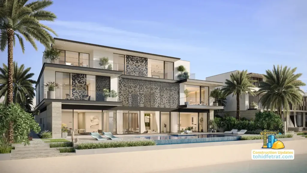 Frond B by Nakheel in Palm Jebel Ali construction updates showing beachfront villa progress across the frond in Dubai - Presented by Tohid Fetrat