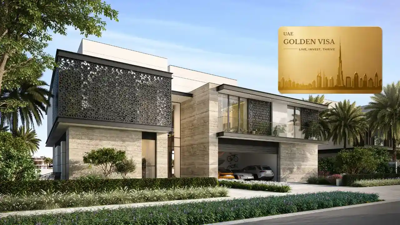Frond B by Nakheel in Palm Jebel Ali Golden Visa eligibility concept with beachfront villas and Golden Visa card in Dubai - Presented by Tohid Fetrat