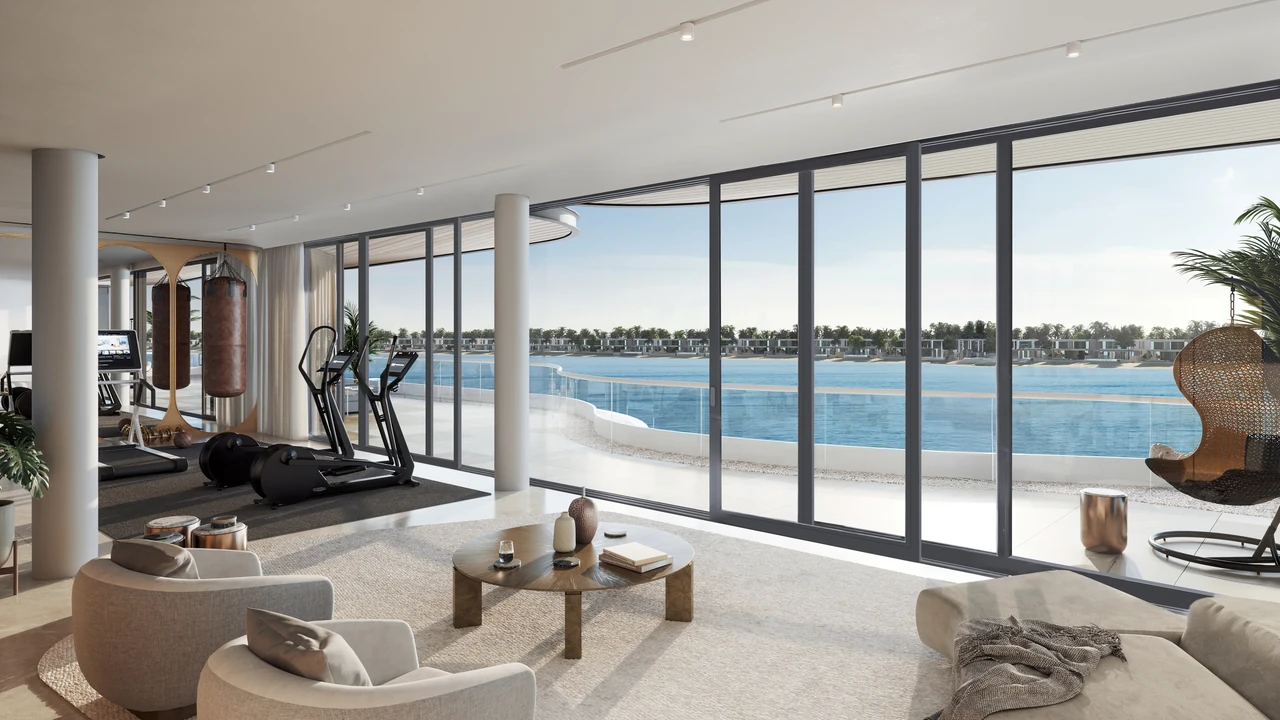 Frond C by Nakheel in Palm Jebel Ali Red Aurora villa master bedroom with floor to ceiling glazing soft neutral finishes and open sea horizon in Dubai - Presented by Tohid Fetrat