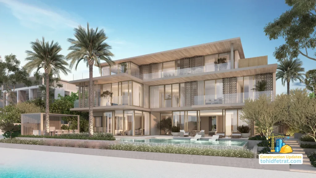 Frond F by Nakheel in Palm Jebel Ali construction updates showing aerial progress across the reclaimed fronds and coastline in Dubai - Presented by Tohid Fetrat
