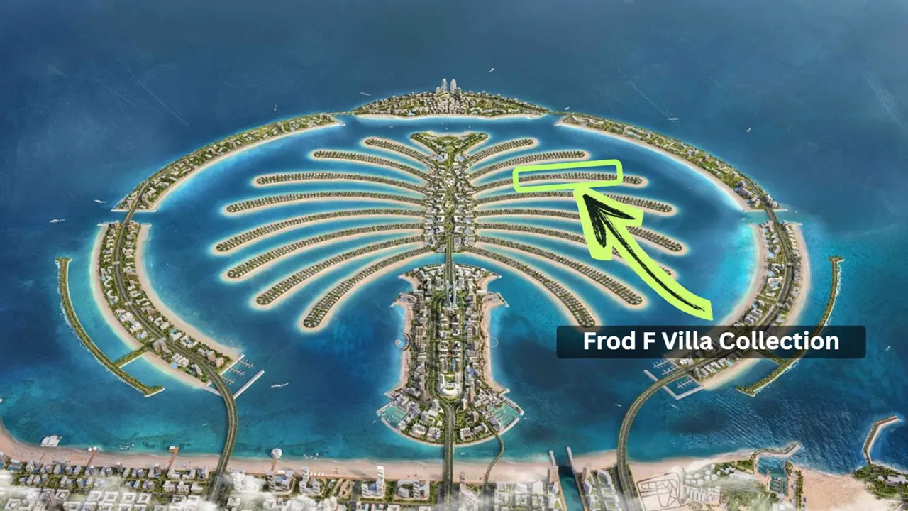 Frond F by Nakheel in Palm Jebel Ali location map showing the position of the frond within the island layout with trunk and coastal access in Dubai - Presented by Tohid Fetrat