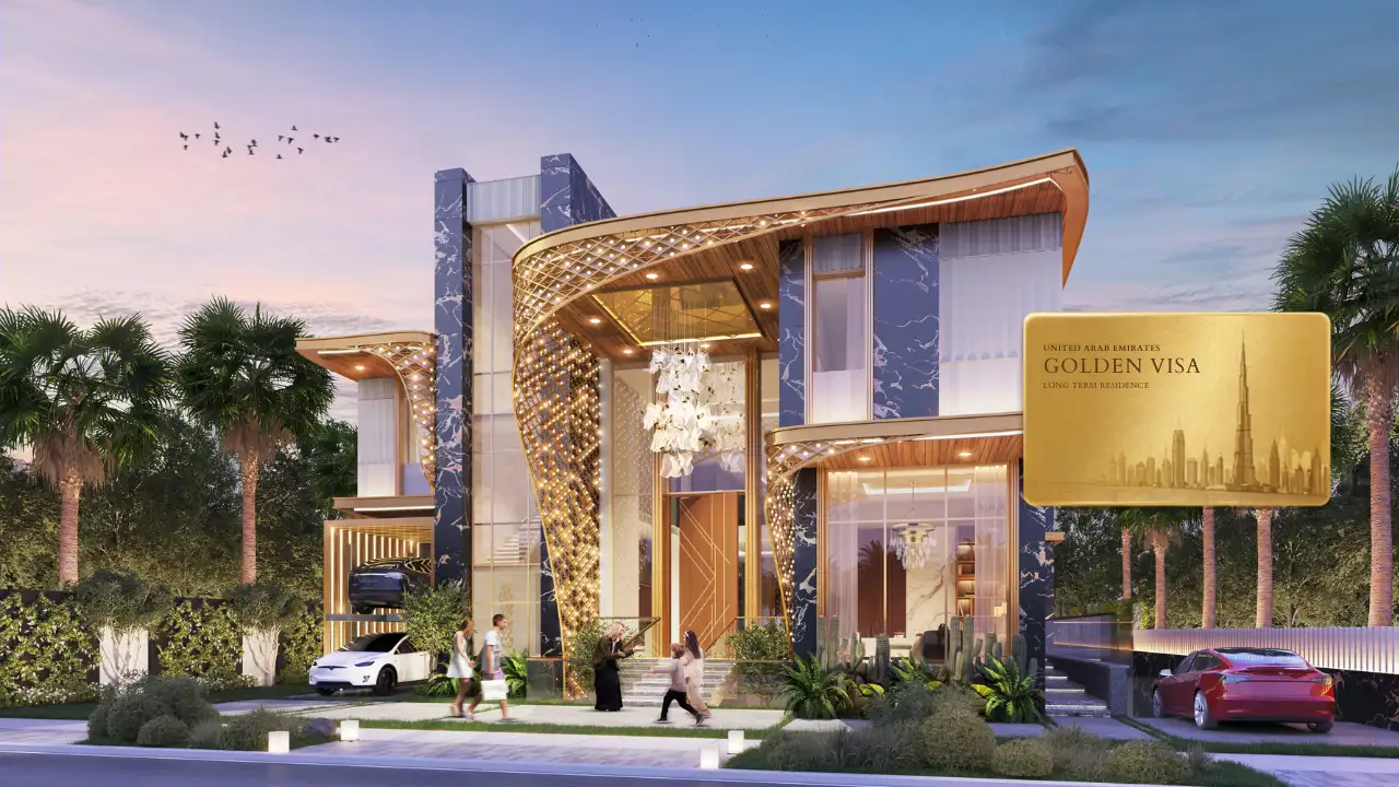 Luxury villa at GEMS Estates in DAMAC Hills featured for the GEMS Estates Golden Visa guide with UAE Golden Visa card. Presented by Tohid Fetrat