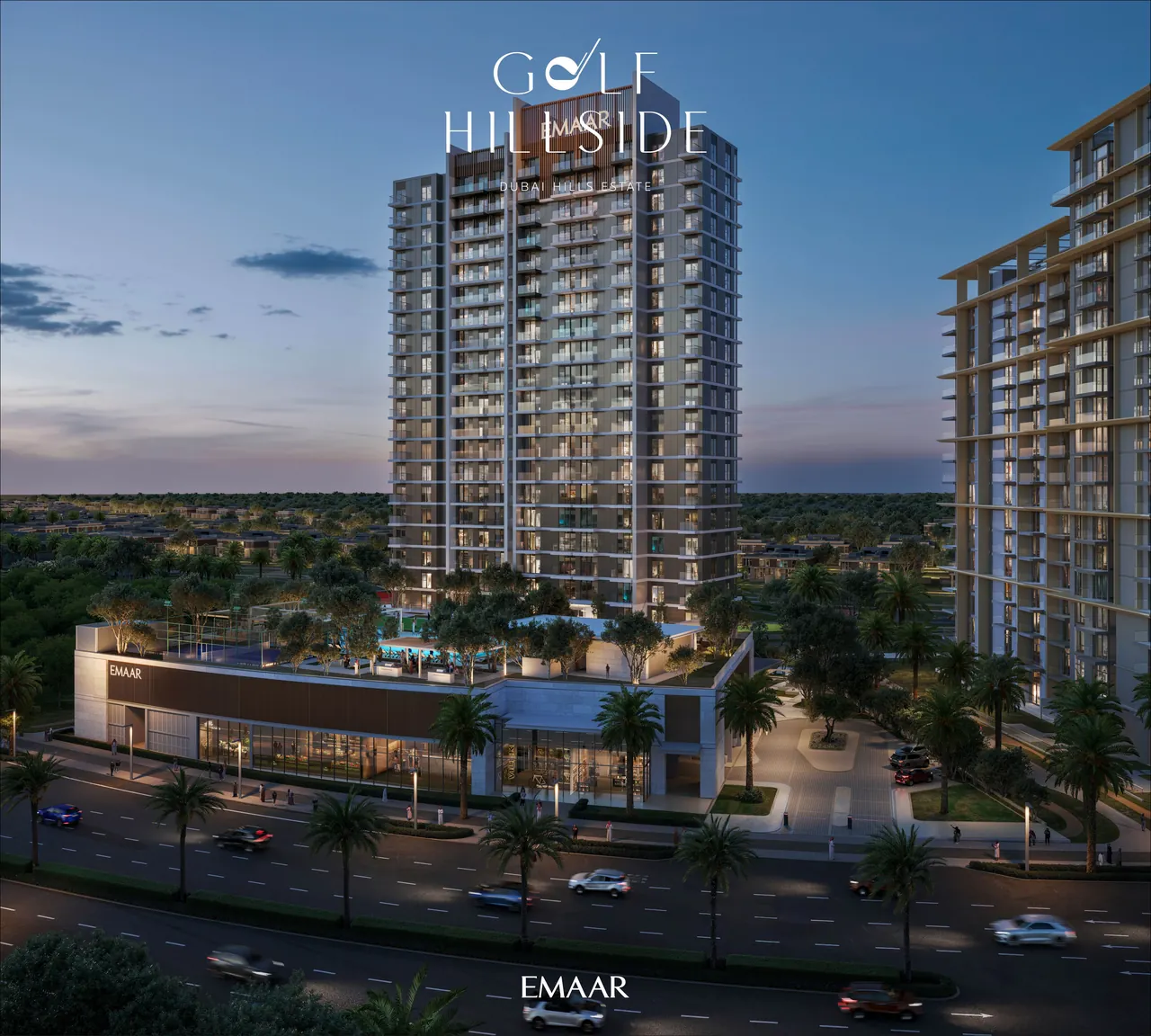 Golf Hillside by Emaar in Dubai Hills Estate residence kitchen and dining interior with an island counter timber cabinetry and open plan seating in Dubai - Presented by Tohid Fetrat