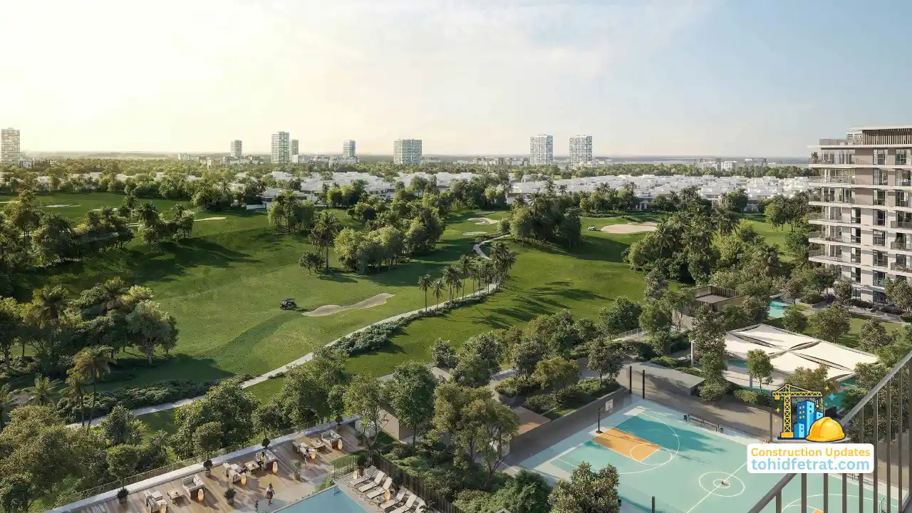 Golf Trails at Emaar South by Emaar Properties overlooking the championship golf course with resort style amenities representing the July 2026 construction update in Dubai Presented by Tohid Fetrat