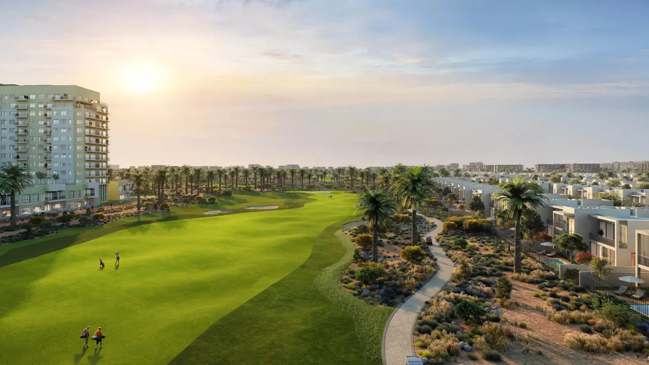 Golf Trails at Emaar South by Emaar Properties overlooking the championship golf course with landscaped villas and apartment residences in Dubai Presented by Tohid Fetrat