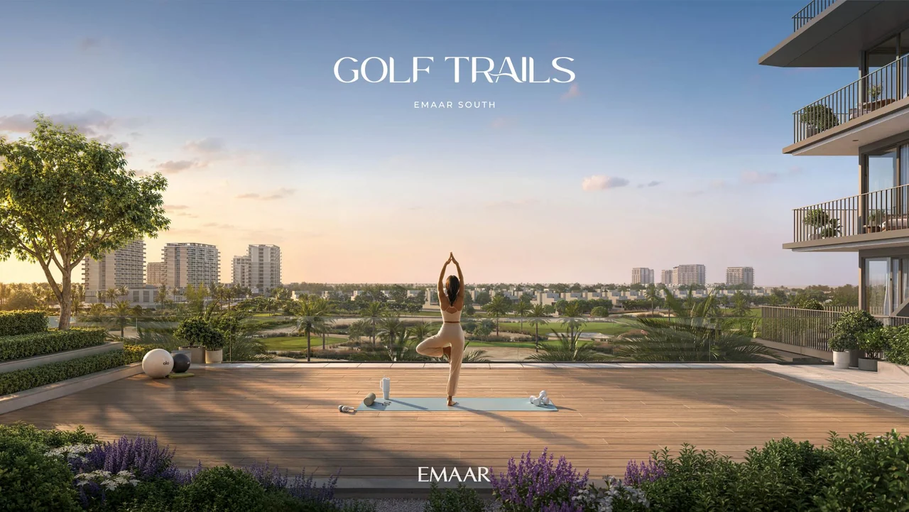 Golf Trails by Emaar in Emaar South connectivity map showing road links to Al Maktoum International Airport Expo City and Downtown Dubai in Dubai - Presented by Tohid Fetrat
