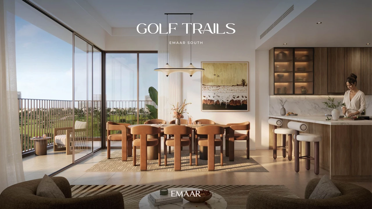 Golf Trails by Emaar in Emaar South residence living and dining interior with open plan layout natural light and contemporary finishes in Dubai - Presented by Tohid Fetrat