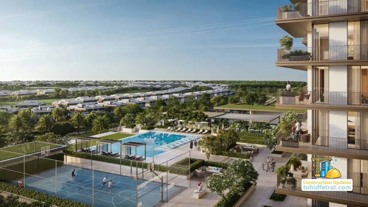 Greencrest by Emaar in Dubai Hills Estate construction updates showing early stage site progress with foundation works and tower cranes in Dubai - Presented by Tohid Fetrat
