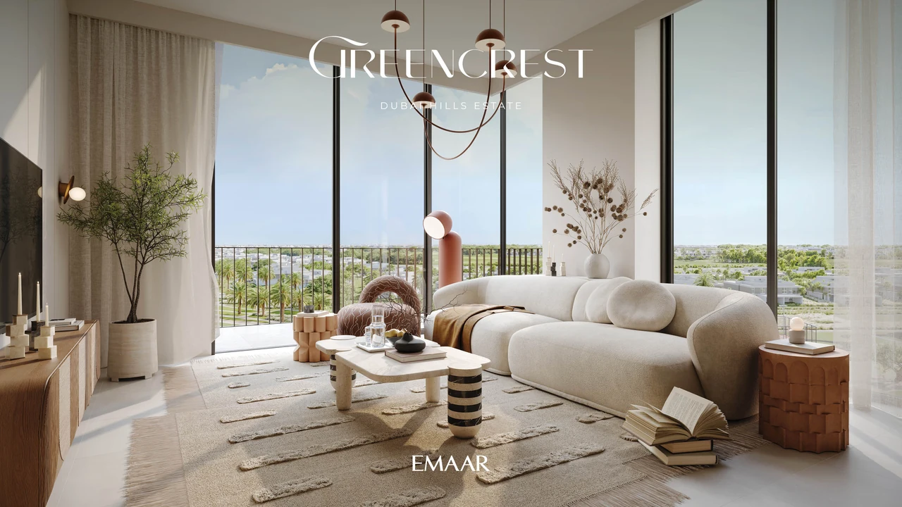 Greencrest by Emaar in Dubai Hills Estate residence interior living space with warm neutral finishes and natural light in Dubai - Presented by Tohid Fetrat