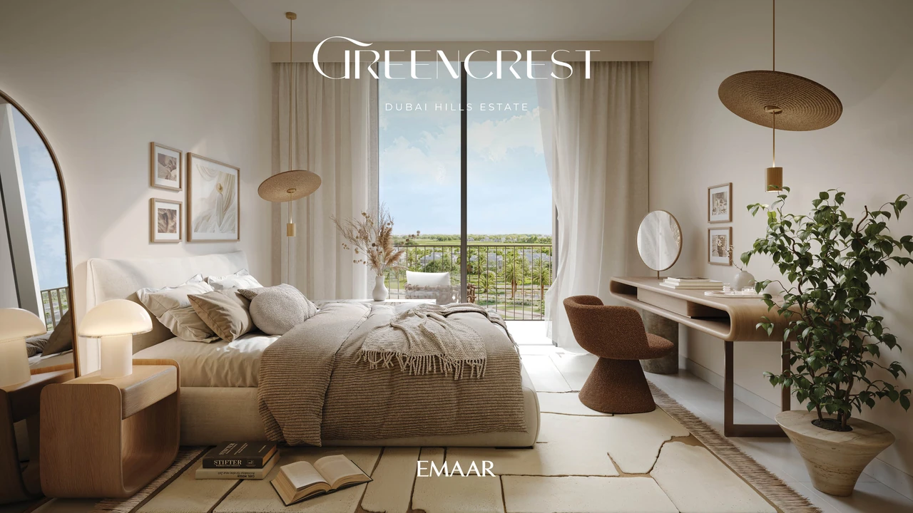 Greencrest by Emaar in Dubai Hills Estate residence living room interior with floor to ceiling windows and open plan layout in Dubai - Presented by Tohid Fetrat