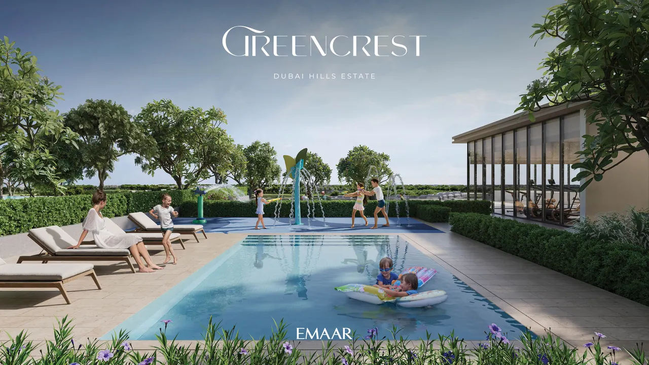 Greencrest by Emaar in Dubai Hills Estate tower architecture with green balconies and landscaped podium gardens in Dubai - Presented by Tohid Fetrat