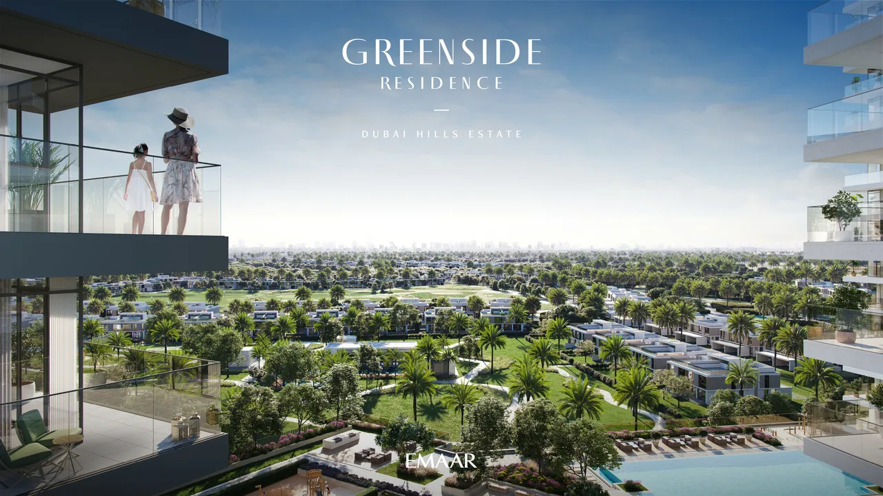 Greenside Residence by Emaar in Dubai Hills Estate aerial view of the residential development set within landscaped parkland and the wider community in Dubai - Presented by Tohid Fetrat