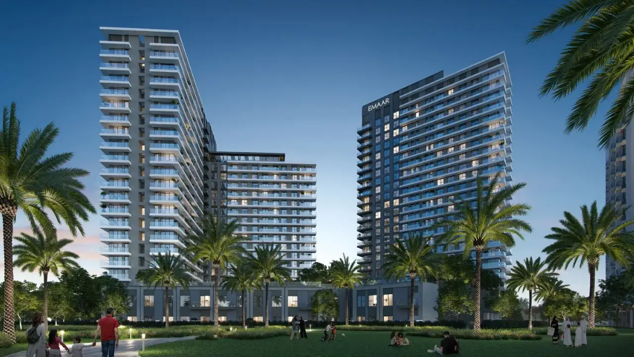 Greenside Residence by Emaar in Dubai Hills Estate residential buildings with landscaped green terraces balcony gardens and a central park setting in Dubai Presented by Tohid Fetrat
