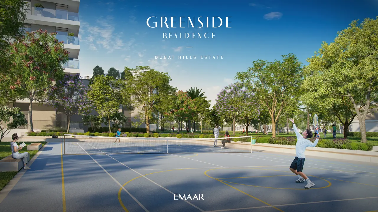 Greenside Residence by Emaar in Dubai Hills Estate indoor residents lounge with comfortable seating floor to ceiling windows and green garden views in Dubai - Presented by Tohid Fetrat